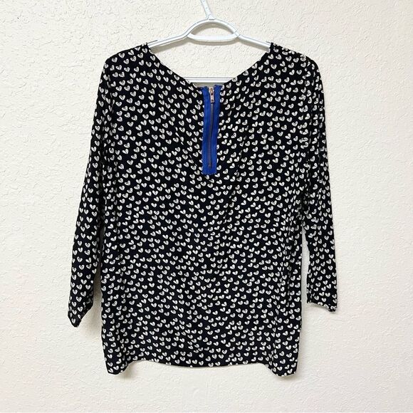 Anthropologie Linosa Heart Print Silk Top by Maeve Black Size M - Picture 3 of 6